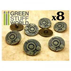 Green Stuff World   Costume & Cosplay 8x Steampunk Buttons GEARS MECHANISM - Bronze - 8436554365951ES - 8436554365951