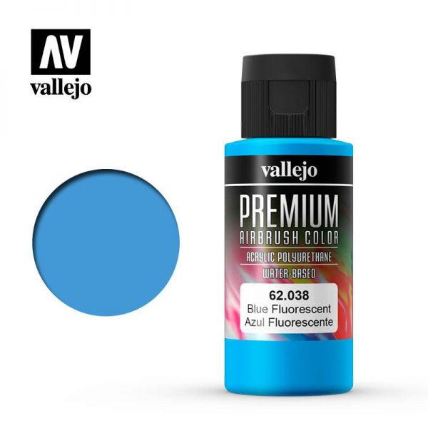 Vallejo   Premium Airbrush Colour Premium Color 60ml: Blue Fluorescent - VAL62038 - 8429551620383
