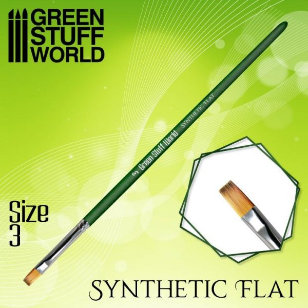 Green Stuff World   Green Stuff World Brushes GREEN SERIES Flat Synthetic Brush Size 3 - 8436574508161ES - 8436574508161