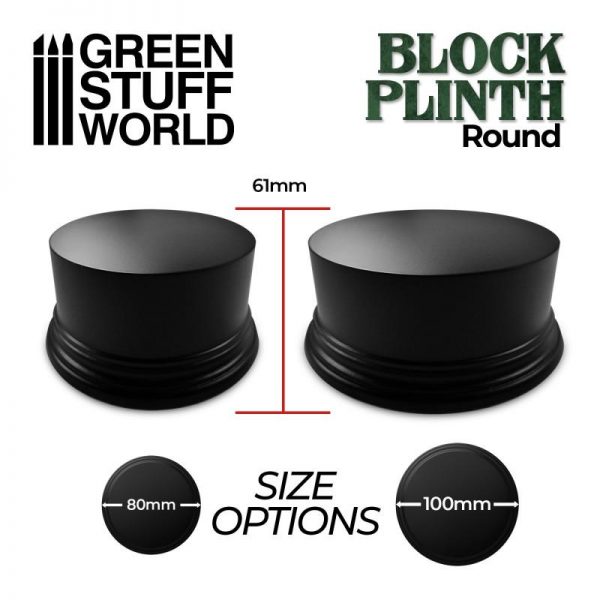 Green Stuff World   Display Plinths Round Block Plinth 10cm - Black - 8435646500638ES - 8435646500638