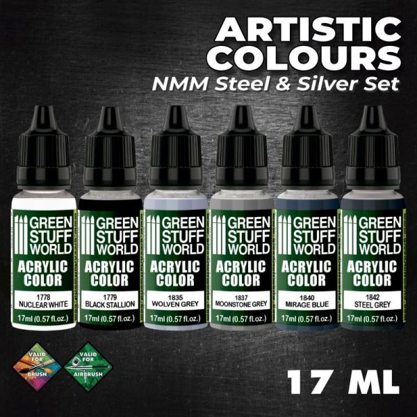 Green Stuff World   Paint Sets Paint Set - NMM Steel and Silver - 8436574506129ES - 8436574506129