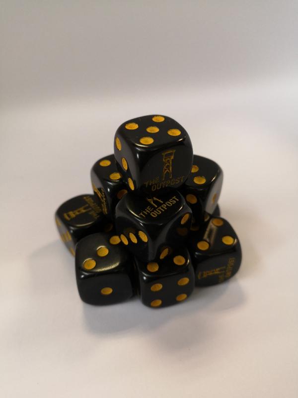 Outpost   Outpost Dice Outpost Dice: Black (16mm) - OPDICEBLACK -