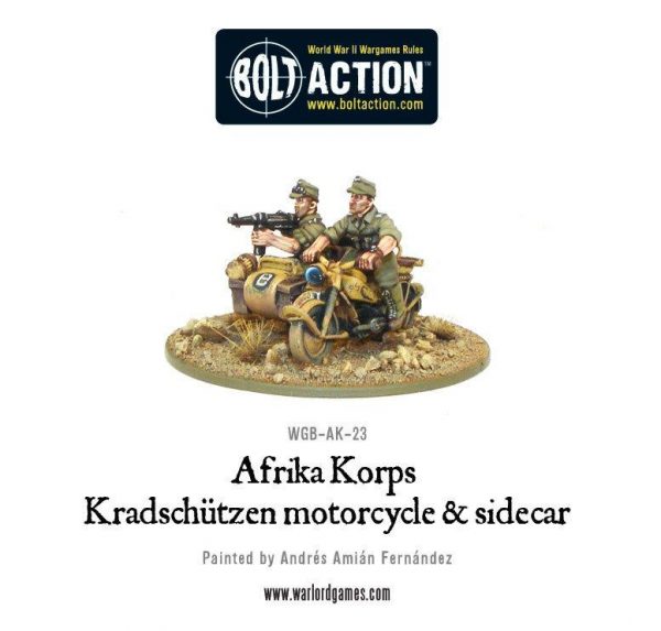 Warlord Games Bolt Action  Germany (BA) Afrika Korps Kradschutzen Motorcycle & Sidecar - WGB-AK-23 - 5060200848753