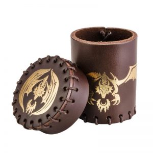 Q-Workshop   Dice Accessories Flying Dragon Brown & golden Leather Dice Cup - CFDR102 - 5907699493340