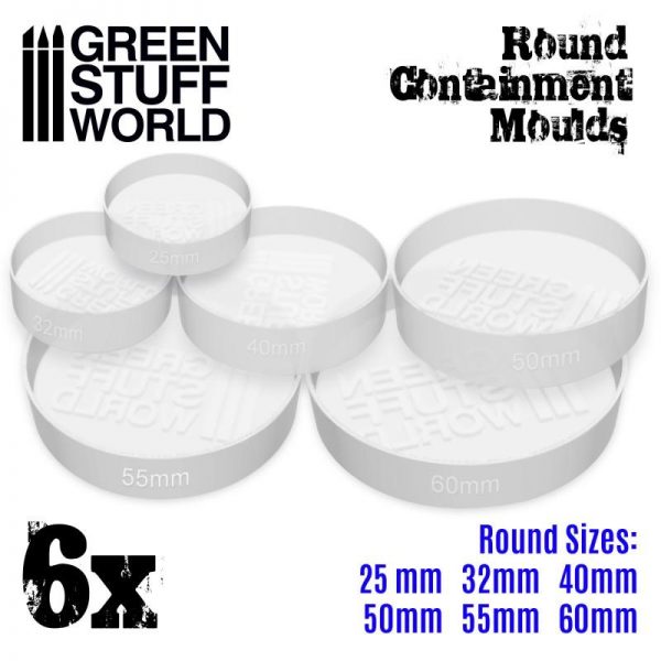 Green Stuff World   Mold Making 6x Containment Moulds for Bases - Round - 8436574504996ES - 8436574504996