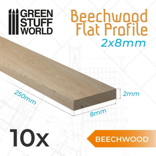 Green Stuff World   Wood Sheets & Rods Beechwood flat profile - 8x250mm - 8435646503936ES - 8435646503936
