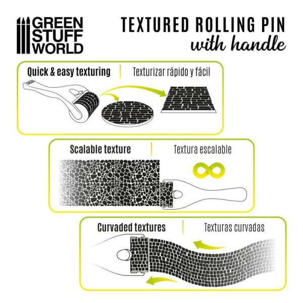 Green Stuff World   Green Stuff World Tools Rolling pin with Handle - Sett Pavement 15mm - 8436574509939ES - 8436574509939