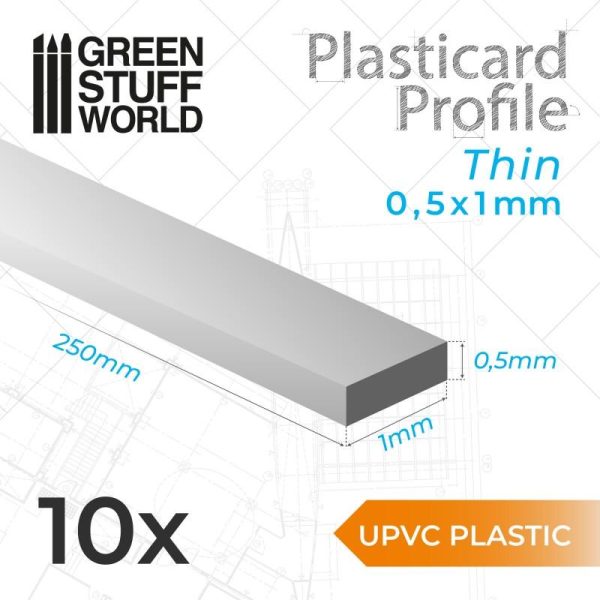 Green Stuff World   Acrylic Rods uPVC Plasticard - Thin 0.50mm x 1mm - 8435646503332ES - 8435646503332