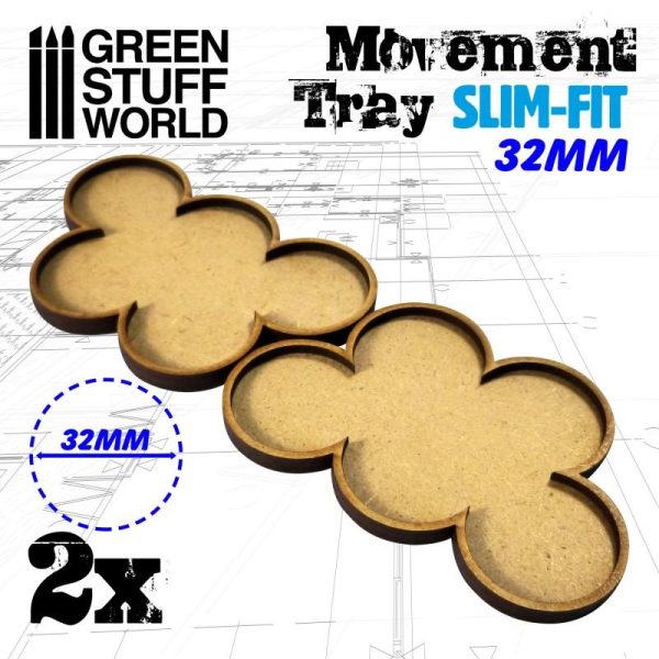 Green Stuff World   MDF Bases MDF Movement Trays 32mm x 5 - SLIM-FIT - 8435646504285ES - 8435646504285