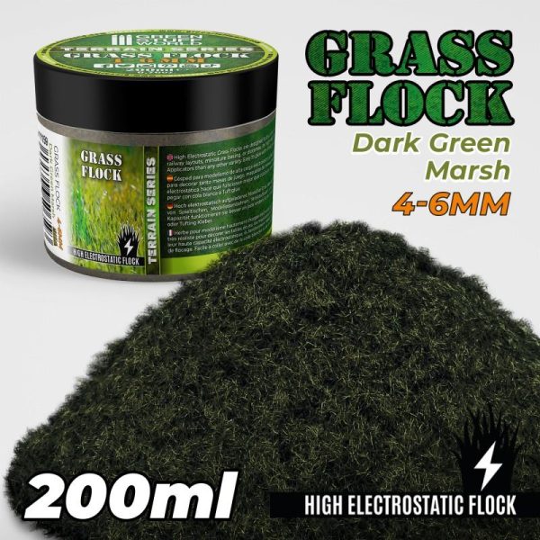 Green Stuff World   Sand & Flock Static Grass Flock 4-6mm - DARK GREEN MARSH - 200 ml - 8435646506593ES - 8435646506593