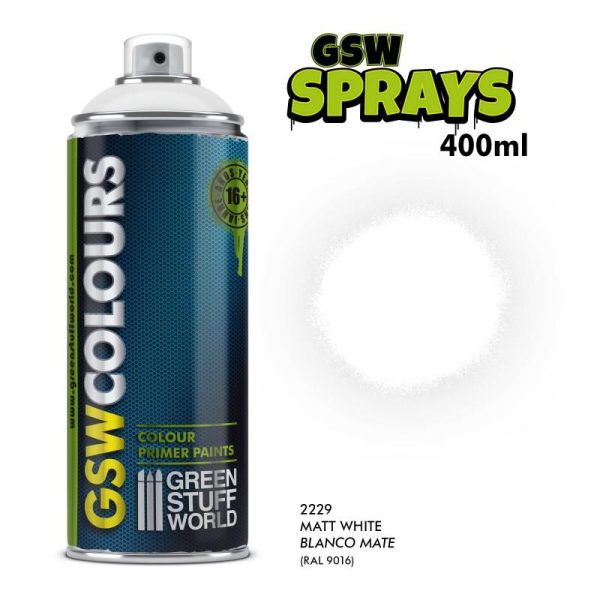 Green Stuff World   Spray Paint SPRAY Primer Colour Matt White 400ml - 8436574505887ES - 8436574505887
