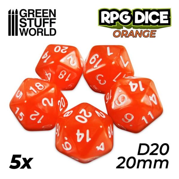 Green Stuff World   D20 5x D20 20mm Dice - Orange - 8435646500393ES - 8435646500393