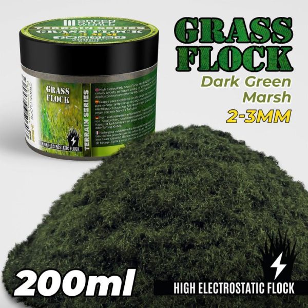 Green Stuff World   Sand & Flock Static Grass Flock 2-3mm - DARK GREEN MARSH - 200 ml - 8435646506463ES - 8435646506463