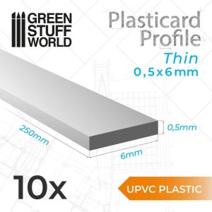 Green Stuff World   Acrylic Rods uPVC Plasticard - Thin 0.50mm x 6mm - 8435646503370ES - 8435646503370