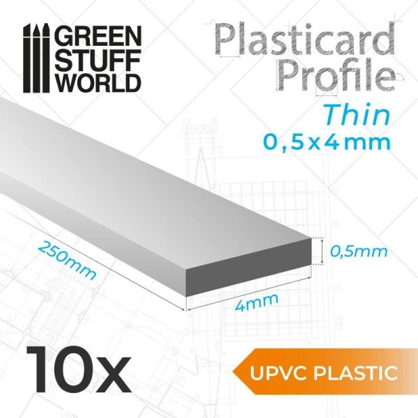 Green Stuff World   Acrylic Rods uPVC Plasticard - Thin 0.50mm x 4mm - 8435646503363ES - 8435646503363