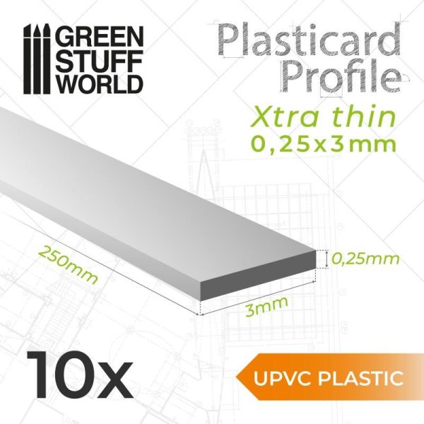 Green Stuff World   Acrylic Rods uPVC Plasticard - Profile Xtra-thin 0.25mm x 3mm - 8435646503257ES - 8435646503257