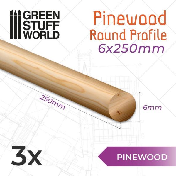 Green Stuff World   Wood Sheets & Rods Pinewood round rod 6x250mm - 8435646503899ES - 8435646503899