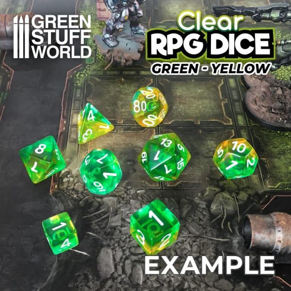 Green Stuff World   RPG / Polyhedral 7x Mix 16mm Dice - Clear Green/Yellow - 8435646507583ES - 8435646507583