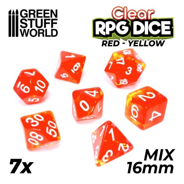 Green Stuff World   RPG / Polyhedral 7x Mix 16mm Dice - Clear Red/Yellow - 8435646507552ES - 8435646507552