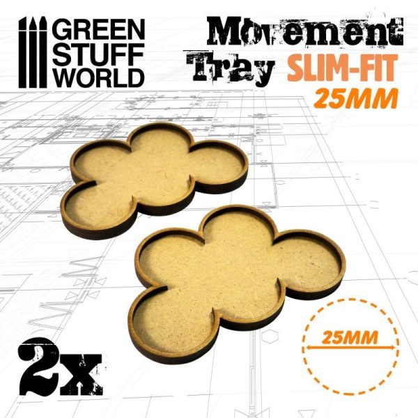 Green Stuff World   Movement Trays MDF Movement Trays 25mm x 5 - SLIM-FIT - 8435646504308ES - 8435646504308