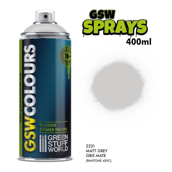 Green Stuff World   Spray Paint SPRAY Primer Colour Matt Grey 400ml - 8436574505900ES - 8436574505900