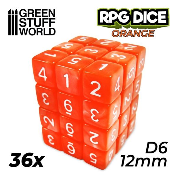 Green Stuff World   D6 36x D6 12mm Dice - Orange - 8435646500218ES - 8435646500218