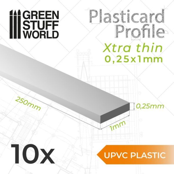 Green Stuff World   Acrylic Rods uPVC Plasticard - Profile Xtra-thin 0.25x1 mm - 8435646503233ES - 8435646503233