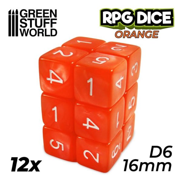 Green Stuff World   D6 12x D6 16mm Dice - Orange - 8435646500300ES - 8435646500300