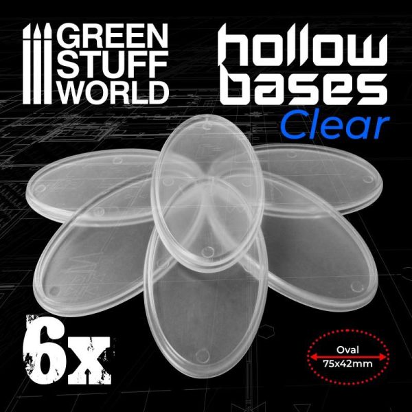 Green Stuff World   Plain Bases Hollow Plastic Bases -TRANSPARENT - Oval 75x42mm - 8435646504131ES - 8435646504131