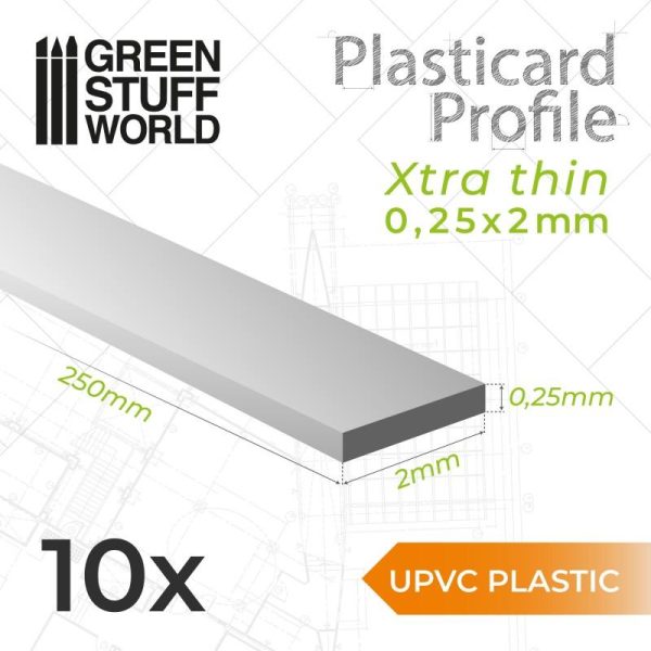 Green Stuff World   Acrylic Rods uPVC Plasticard - Profile Xtra-thin 0.25mm x 2mm - 8435646503240ES - 8435646503240