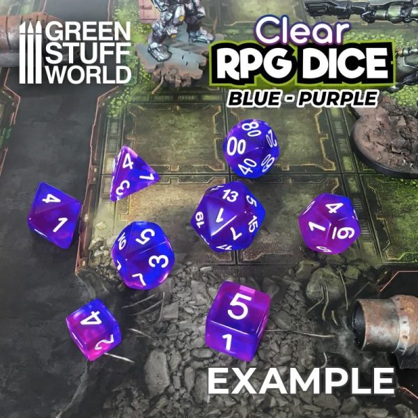 Green Stuff World   RPG / Polyhedral 7x Mix 16mm Dice - Clear Blue/Purple - 8435646507569ES - 8435646507569