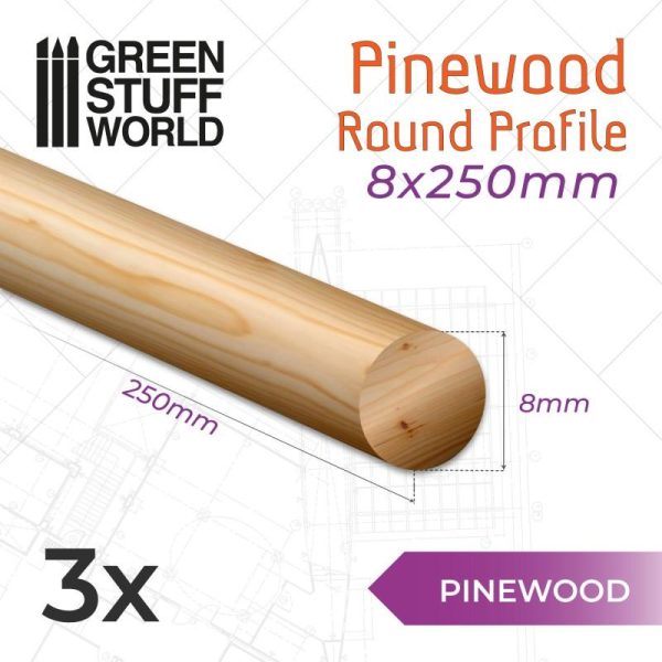 Green Stuff World   Wood Sheets & Rods Pinewood round rod 8x250mm - 8435646503905ES - 8435646503905