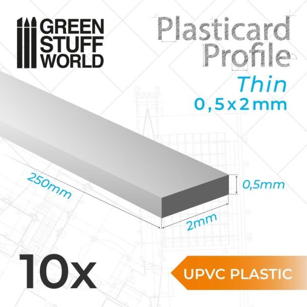 Green Stuff World   Acrylic Rods uPVC Plasticard - Thin 0.50mm x 2mm - 8435646503349ES - 8435646503349