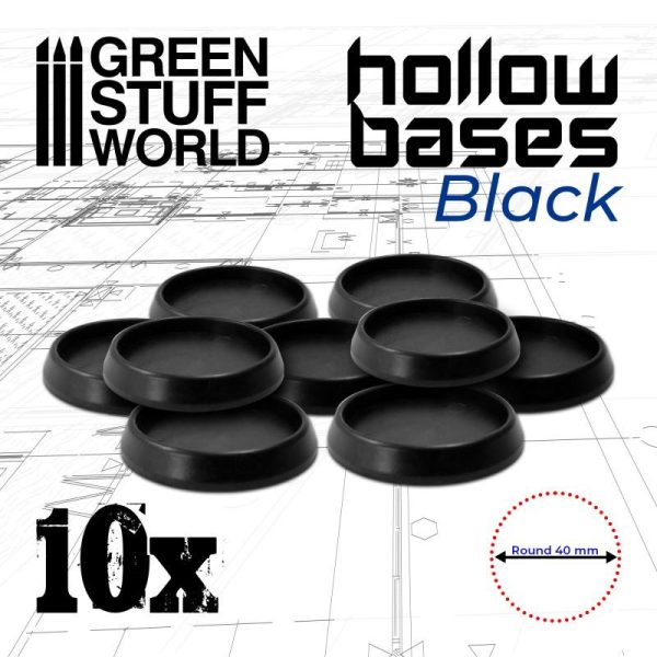 Green Stuff World   Plain Bases Hollow Plastic Bases - BLACK 40mm - 8435646508269ES - 8435646508269
