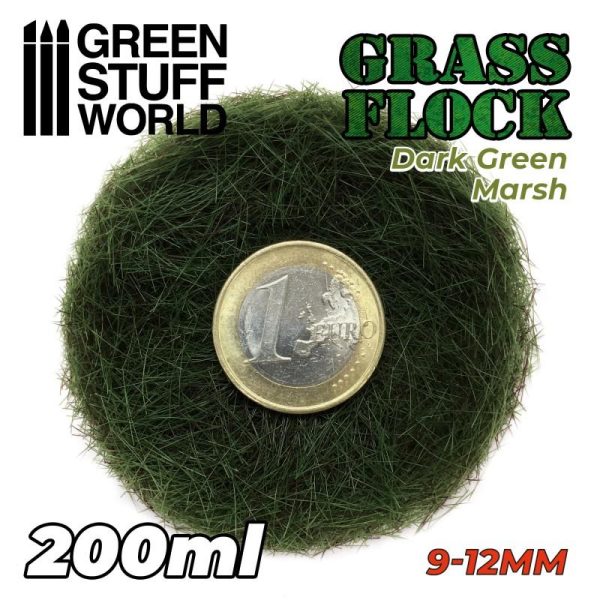 Green Stuff World   Sand & Flock Static Grass Flock 9-12mm - DARK GREEN MARSH - 200 ml - 8435646506692ES - 8435646506692