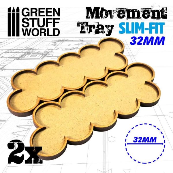 Green Stuff World   Movement Trays MDF Movement Trays 32mm x 10 - SLIM-FIT - 8435646504278ES - 8435646504278