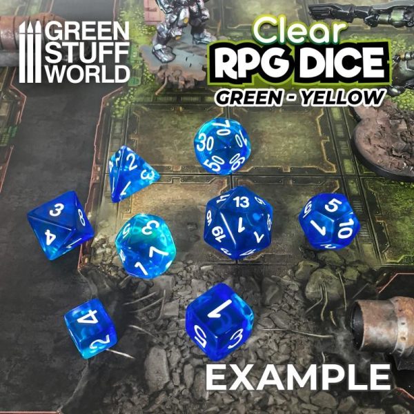 Green Stuff World   RPG / Polyhedral 7x Mix 16mm Dice - Clear Blue/Turquoise - 8435646507576ES - 8435646507576