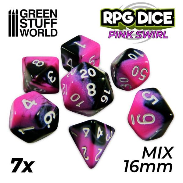 Green Stuff World   Dice 7x Mix 16mm Dice - Pink Swirl - 8435646500515ES - 8435646500515