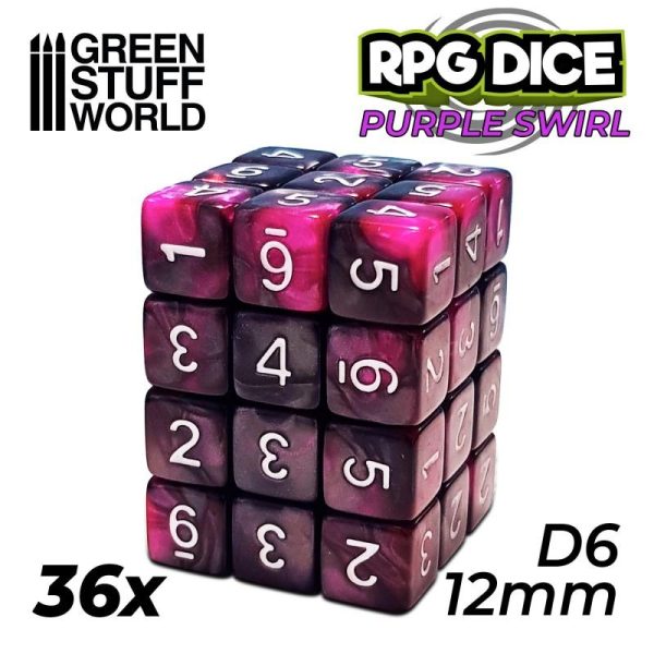 Green Stuff World   D6 36x D6 12mm Dice - Purple Swirl - 8435646500171ES - 8435646500171