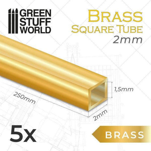 Green Stuff World   Brass Rods Square Brass Tubes 2mm - 8435646505442ES - 8435646505442
