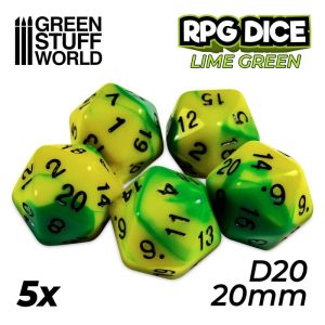 Green Stuff World   D20 5x D20 20mm Dice - Lime Swirl - 8435646500409ES - 8435646500409