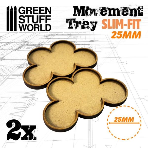 Green Stuff World   Movement Trays MDF Movement Trays 25mm x 5 - SLIM-FIT - 8435646504308ES - 8435646504308