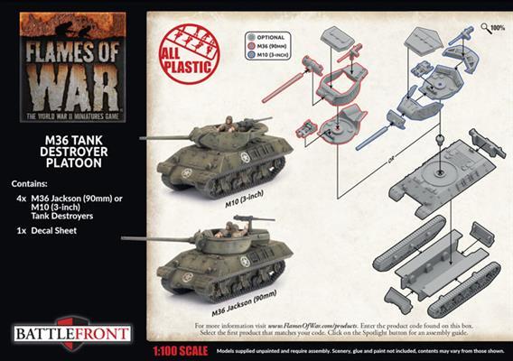 Battlefront Flames of War  United States of America M36 and M10 Tank Destroyer Platoon (x4 plastic vehicles - UBX89 - 9420020253889
