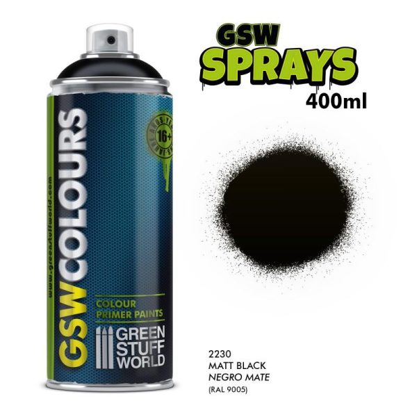 Green Stuff World   Spray Paint SPRAY Primer Colour Matt Black 400ml - 8436574505894ES - 8436574505894