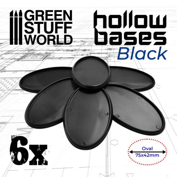 Green Stuff World   Plain Bases Hollow Plastic Bases - BLACK Oval 75x42mm - 8435646504032ES - 8435646504032