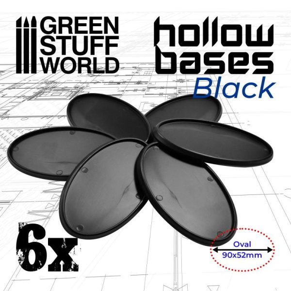 Green Stuff World   Plain Bases Hollow Plastic Bases - BLACK Oval 90x52mm - 8435646504049ES - 8435646504049