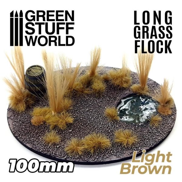 Green Stuff World   Sand & Flock Long Grass Flock 100mm - Light Brown - 8435646507101ES - 8435646507101
