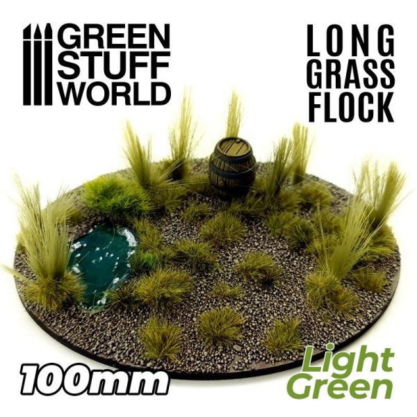 Green Stuff World   Sand & Flock Long Grass Flock 100mm - Light Green - 8435646507088ES - 8435646507088