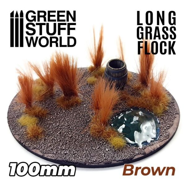 Green Stuff World   Sand & Flock Long Grass Flock 100mm - Brown - 8435646507118ES - 8435646507118
