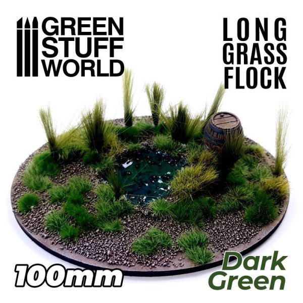 Green Stuff World   Sand & Flock Long Grass Flock 100mm - Dark Green - 8435646507071ES - 8435646507071